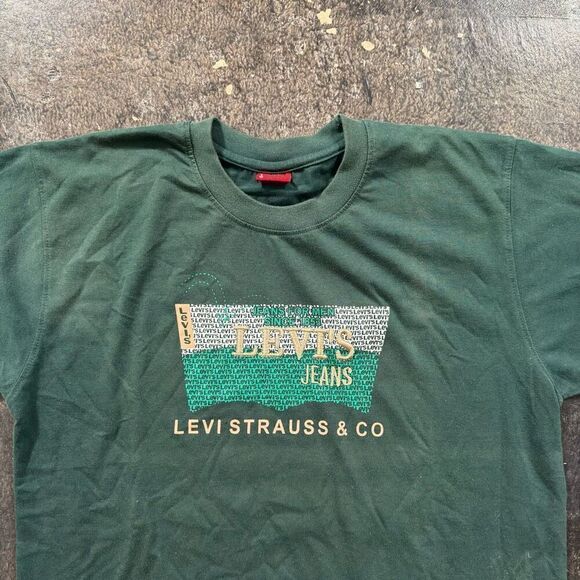 Vtg Levi’s Red Tab Green Short Sleeve T-Shirt Embroidered Logo Mens 2XL Read Bio - Picture 2 of 16
